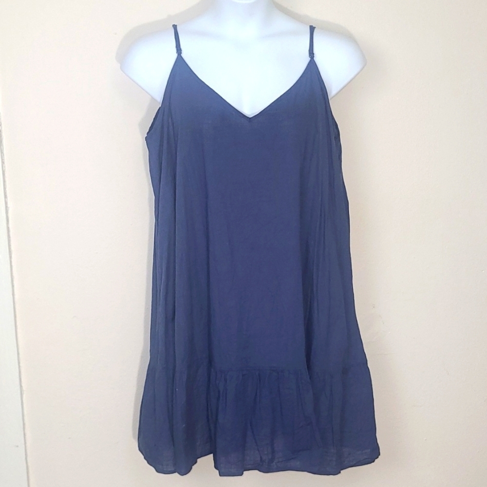 Sundress spaghetti strap mini 100% cotton navy lightweight Croquet Y2K Ruffle
